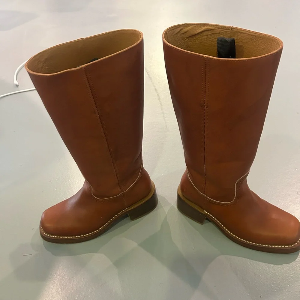 Women's Tall Leather Riding Boots - Brown - Picture 4 of 7